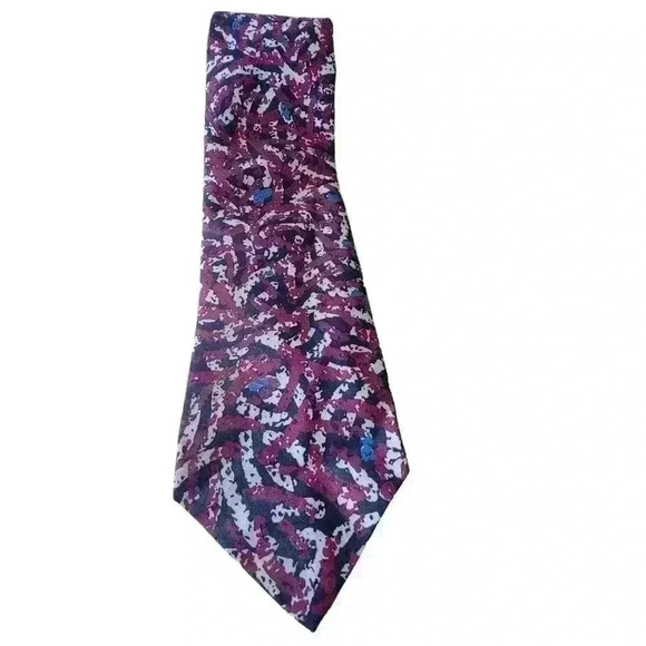Italian Handmade 100% Silk Tie Men's Burgundy With Cream Design - Picture 1 of 7